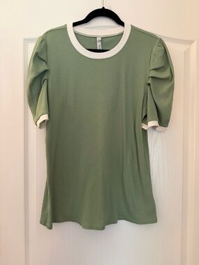 torrid Sage Green Puff Sleeve Tee with White Trim